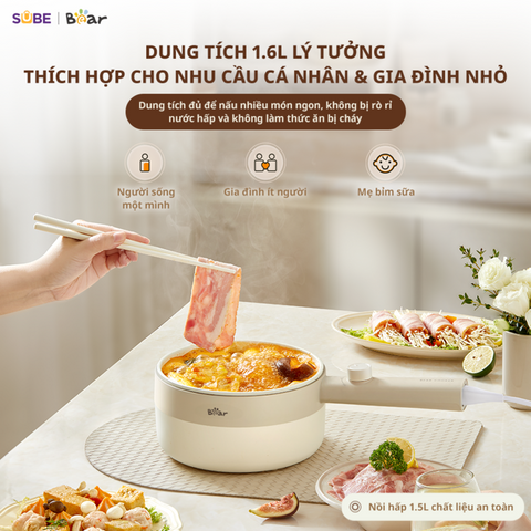 Nồi Nấu Điện Đa Năng Bear MC-4H16F 1.6L, Tiện Ích Nấu Lẩu, Hấp, Chiên, Xào – Phụ Kiện Bếp Hoàn Hảo Cho Gia Đình Nhỏ