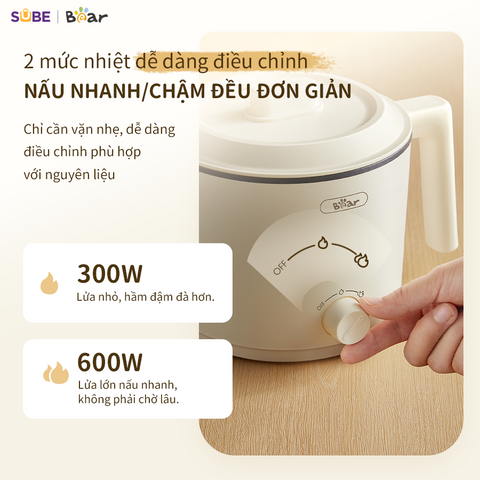 Nồi nấu điện đa năng Bear MC-4H16H 1.2L - Thiết kế nhỏ gọn, nhiều chức năng: nấu lẩu, hấp, xào, hầm cho 1-2 người, tiện lợi và an toàn.
