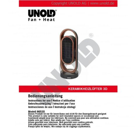 Quạt Sưởi Gốm UNOLD 86535 3D - Thiết Kế Sang Trọng, Điều Khiển Từ Xa, An Toàn và Tiết Kiệm Năng Lượng, Dành Cho Mọi Không Gian Sống