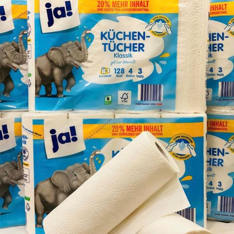 Khăn Giấy Nhà Bếp Ja! - 4 Cuộn x 128 Tờ, 100% Bột Giấy Tự Nhiên, An Toàn, Dai Mịn, Thấm Hút Tốt, Giấy Đa Năng Thân Thiện Môi Trường