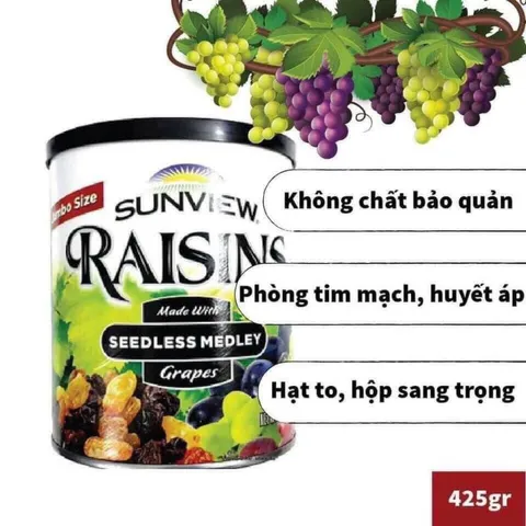 Nho Khô Sunview Raisins Mỹ Jumbo - Hàng Mới Về 2024, Nhiều Loại Nho Ngon, Giàu Dinh Dưỡng, Vitamin và Khoáng Chất Tốt Cho Sức Khỏe