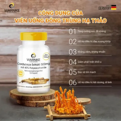 Viên Uống Đông Trùng Hạ Thảo Warnke 500mg - Tăng Cường Miễn Dịch, Chống Lão Hóa, Bồi Bổ Sức Khỏe Từ Thiên Nhiên, Hỗ Trợ Điều Trị Bệnh