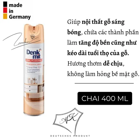 Chai xịt vệ sinh nội thất gỗ Denkmit 400ml ngăn nấm mốc mối mọt