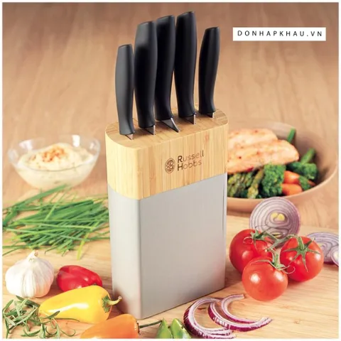 Bộ Dao Russell Hobbs 5 Món Chất Lượng Cao với Giá Đỡ Thép Không Gỉ - Dụng Cụ Nấu Ăn Đặc Biệt Cho Đầu Bếp Tại Gia