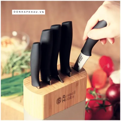 Bộ Dao Russell Hobbs 5 Món Chất Lượng Cao với Giá Đỡ Thép Không Gỉ - Dụng Cụ Nấu Ăn Đặc Biệt Cho Đầu Bếp Tại Gia