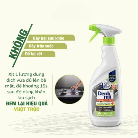 Chai Xịt Tẩy Rửa Bếp Đa Năng Denkmit Power-Fettlöser Multi-Power 4 - 750ml, Sạch Bóng Mọi Bề Mặt, Hàng Đức Chính Hãng