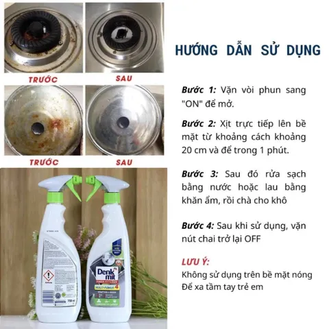 Chai Xịt Tẩy Rửa Bếp Đa Năng Denkmit Power-Fettlöser Multi-Power 4 - 750ml, Sạch Bóng Mọi Bề Mặt, Hàng Đức Chính Hãng