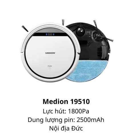 Robot Hút Bụi, Lau Nhà Medion MD19510, Hoạt Động 90 Phút, Diện Tích Hoạt Động 100m2