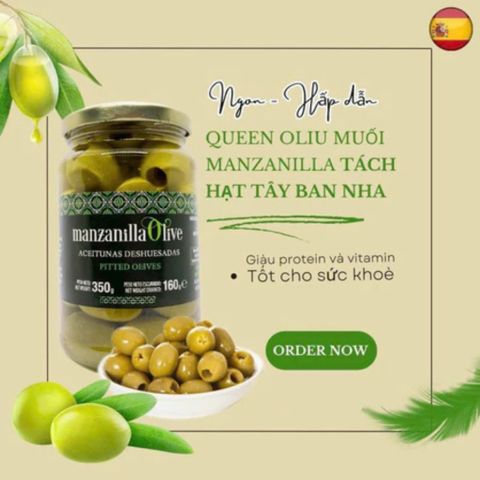 (Xả Lỗ) Quả Ô-liu Xanh Nguyên Trái Đã Tách Hạt 350g Manzanilla Olive Tây Ban Nha