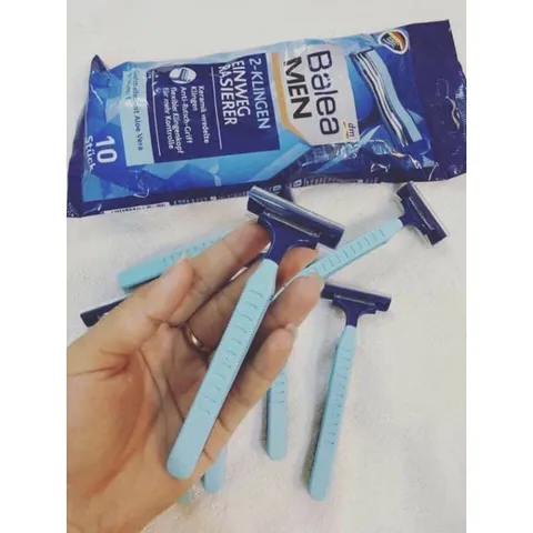 Dao Cạo Râu Balea Men - Túi 10 Chiếc, Lưỡi Kép Sắc, Hệ Thống Chống Trượt, An Toàn & Ẩm Mượt cho Nam giới