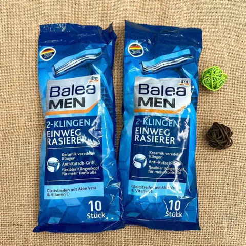 Dao Cạo Râu Balea Men - Túi 10 Chiếc, Lưỡi Kép Sắc, Hệ Thống Chống Trượt, An Toàn & Ẩm Mượt cho Nam giới