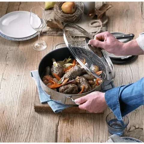 Chảo Lẩu Chống Dính WMF 28cm 2in1 Có Nắp Kính - Đồ Gia Dụng Nhà Bếp Sang Trọng, Chất Liệu Thép Không Gỉ, Công Nghệ TransTherm