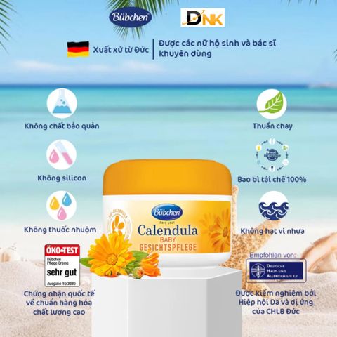 Kem Dưỡng Da Mặt Hữu Cơ Bübchen Calendula 75ml - Chăm Sóc Da Mặt An Toàn Cho Trẻ Sơ Sinh, Giảm Kích Ứng, Dưỡng Ẩm Mềm Mại
