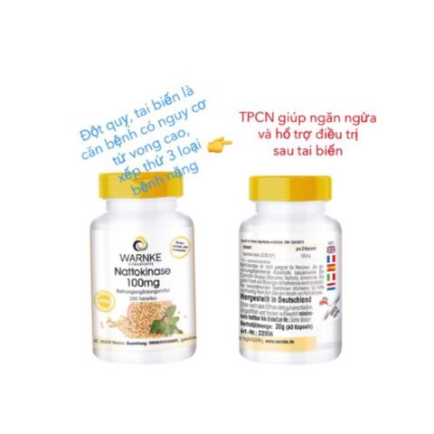 Viên Uống Chống Đột Quỵ Warnke Nattokinase 100mg - Sản phẩm phòng ngừa tai biến mạch máu não, 250 Viên Hỗ Trợ Tim Mạch, Hữu Cơ, Đức