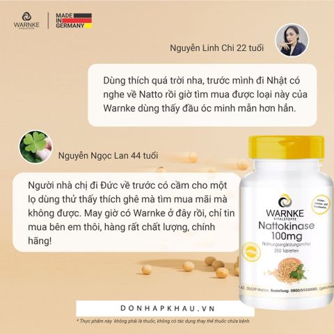 Viên Uống Chống Đột Quỵ Warnke Nattokinase 100mg - Sản phẩm phòng ngừa tai biến mạch máu não, 250 Viên Hỗ Trợ Tim Mạch, Hữu Cơ, Đức