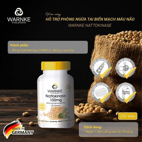 Viên Uống Chống Đột Quỵ Warnke Nattokinase 100mg - Sản phẩm phòng ngừa tai biến mạch máu não, 250 Viên Hỗ Trợ Tim Mạch, Hữu Cơ, Đức