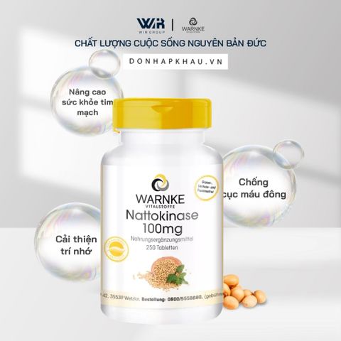 Viên Uống Chống Đột Quỵ Warnke Nattokinase 100mg - Sản phẩm phòng ngừa tai biến mạch máu não, 250 Viên Hỗ Trợ Tim Mạch, Hữu Cơ, Đức