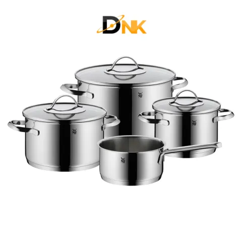 Bộ nồi WMF Aparto 4 món - Inox Cromargan® 18/10, Nắp kính, Đa năng và Bền bỉ cho bếp từ và bếp gas - Dụng cụ nhà bếp cao cấp