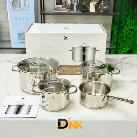 Bộ nồi WMF Aparto 4 món - Inox Cromargan® 18/10, Nắp kính, Đa năng và Bền bỉ cho bếp từ và bếp gas - Dụng cụ nhà bếp cao cấp