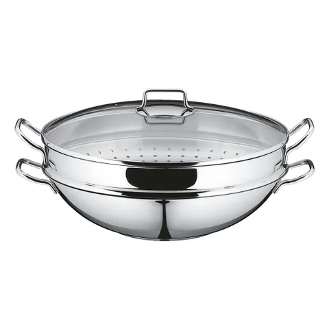 Chảo kèm xửng hấp WMF Wok Macao 36cm - Dụng cụ nấu bếp chất lượng cao từ Đức, đa năng cho hầm, hấp, chiên, an toàn cho máy rửa chén