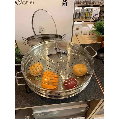 Chảo kèm xửng hấp WMF Wok Macao 36cm - Dụng cụ nấu bếp chất lượng cao từ Đức, đa năng cho hầm, hấp, chiên, an toàn cho máy rửa chén