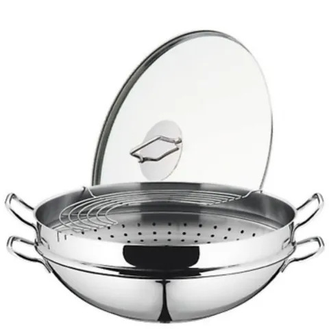 Chảo kèm xửng hấp WMF Wok Macao 36cm - Dụng cụ nấu bếp chất lượng cao từ Đức, đa năng cho hầm, hấp, chiên, an toàn cho máy rửa chén