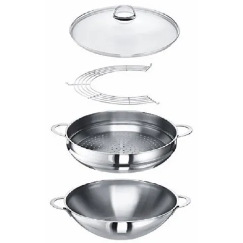 Chảo kèm xửng hấp WMF Wok Macao 36cm - Dụng cụ nấu bếp chất lượng cao từ Đức, đa năng cho hầm, hấp, chiên, an toàn cho máy rửa chén