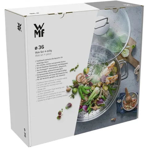 Chảo kèm xửng hấp WMF Wok Macao 36cm - Dụng cụ nấu bếp chất lượng cao từ Đức, đa năng cho hầm, hấp, chiên, an toàn cho máy rửa chén