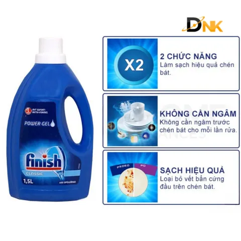 Gel Rửa Bát Finish Classic 1.5L – Làm Sạch Mạnh, Không Cần Tráng Trước