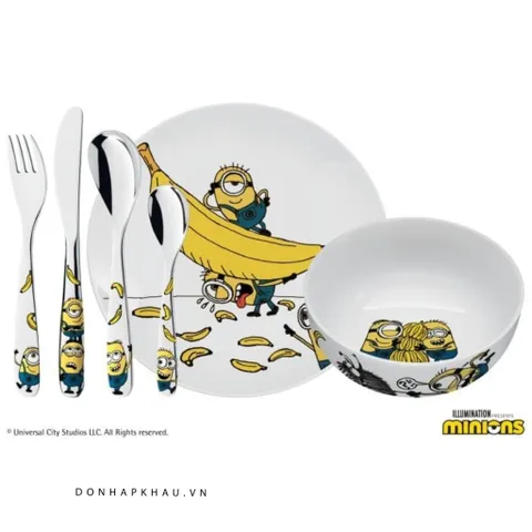 Bộ Dao Nĩa Trẻ Em Minions 6 Món - Kids Cutlery Set An Toàn, Thiết Kế Đáng Yêu, Khắc Tên Tùy Chỉnh, Thích Hợp Cho Trẻ Từ 3 Tuổi