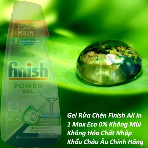 Gel Rửa Bát Finish Eco 0% 900ml - Giải Pháp An Toàn, Hiệu Quả cho Máy Rửa Bát, Thân Thiện với Môi Trường