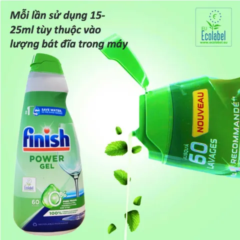 Gel Rửa Bát Finish Eco 0% 900ml - Giải Pháp An Toàn, Hiệu Quả cho Máy Rửa Bát, Thân Thiện với Môi Trường