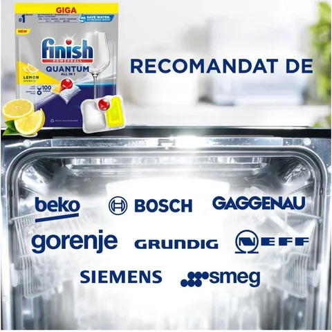 Viên Rửa Bát Finish Quantum All in 1 Hương Soda - Túi 60 Viên, Làm Sạch Vượt Trội, Giúp Chén Dĩa Sáng Bóng và Khô Nhanh