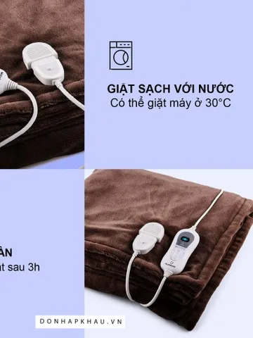 Chăn Điện Klarstein Dr. Watson XXL 180x200cm - Chăn Sưởi Đôi Nhập Đức Giúp Giữ Ấm Mùa Đông, Thoải Mái Cho Cả Gia Đình