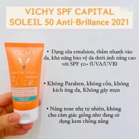 Kem Chống Nắng Vichy Capital Soleil 3 In 1 SPF50+ - Kem Nền Tinted Giảm Nám & Tàn Nhang, Che Phủ Nhẹ, Dành Cho Da Dầu
