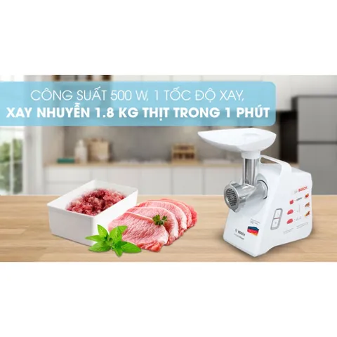 Máy Xay Thịt Đa Năng Bosch MFW3502W - 500W, Thiết Kế Thanh Lịch, Xay 1.8kg Thịt/Phút, Chất Liệu Cao Cấp, Dễ Dàng Sử Dụng
