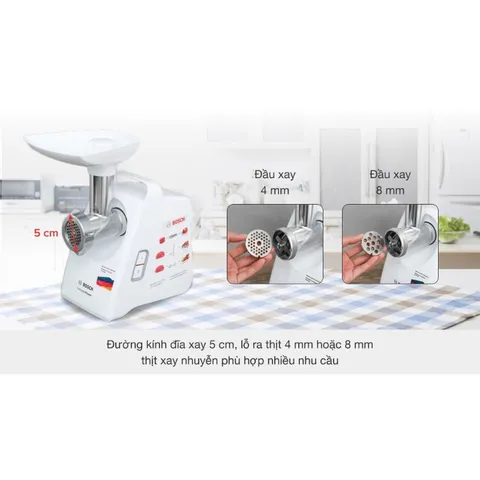 Máy Xay Thịt Đa Năng Bosch MFW3502W - 500W, Thiết Kế Thanh Lịch, Xay 1.8kg Thịt/Phút, Chất Liệu Cao Cấp, Dễ Dàng Sử Dụng
