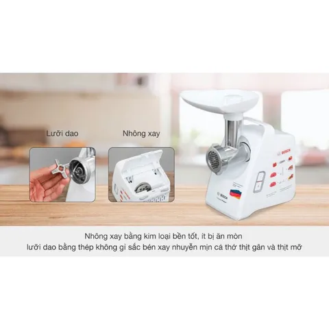 Máy Xay Thịt Đa Năng Bosch MFW3502W - 500W, Thiết Kế Thanh Lịch, Xay 1.8kg Thịt/Phút, Chất Liệu Cao Cấp, Dễ Dàng Sử Dụng