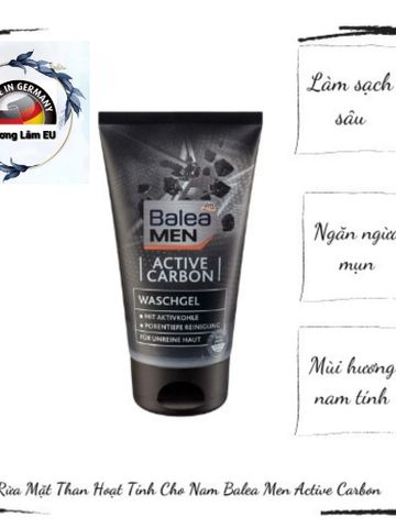 Gel Rửa Mặt Balea MEN Active Carbon - Làm Sạch Sâu Da Mụn, Kiểm Soát Bóng Nhớt, An Toàn, Công Thức Than Hoạt Tính Cho Nam