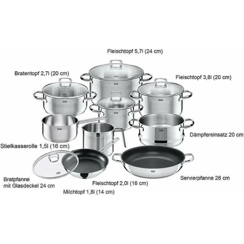 Bộ Nồi Silit Toskana 10 Món Nhập Khẩu Đức - Chất Liệu Inox 18/10, Vung Kính Chống Nhiệt, Tiết Kiệm Năng Lượng