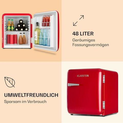 Tủ Lạnh Mini Retro Klarstein Audrey 48L - Thiết Kế Cổ Điển, Tiết Kiệm Năng Lượng A+, Thích Hợp Cho Không Gian Nhỏ, Bảo Hành 12 Tháng