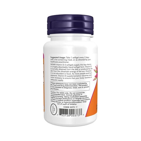 Viên Uống Vitamin D3 5000 IU NOW - Tăng Cường Đề Kháng, Khoẻ Xương, Hỗ Trợ Hệ Miễn Dịch (Hộp 240 Viên)