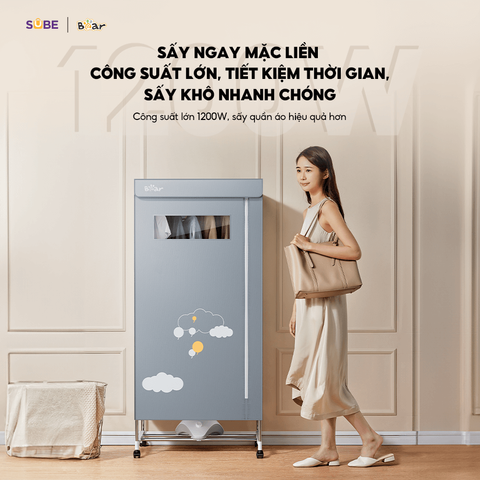 Tủ Sấy Quần Áo Bear HGJ-D12D5 - Máy Sấy 475L, Công Suất 1200W, Diệt Khuẩn 99.9%, Sấy Khô Nhanh Chóng, Đa Năng Cho Gia Đình