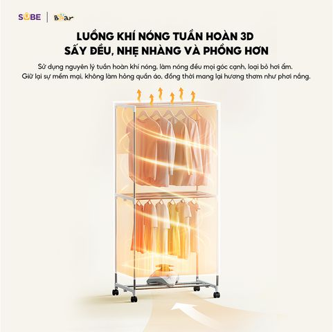 Tủ Sấy Quần Áo Bear HGJ-D12D5 - Máy Sấy 475L, Công Suất 1200W, Diệt Khuẩn 99.9%, Sấy Khô Nhanh Chóng, Đa Năng Cho Gia Đình