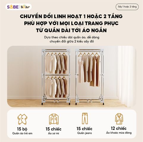 Tủ Sấy Quần Áo Bear PCD-4H12G - Công Nghệ Sấy 3D Hiện Đại, Khử Khuẩn 99,99%, Dung Tích 400L, Tiết Kiệm Không Gian Cho Gia Đình