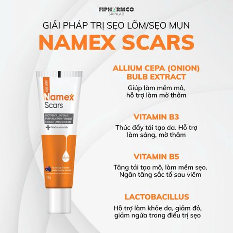 Gel Giảm Sẹo Namex Scars 15g - Làm Mờ Sẹo Lõm, Ngừa Thâm Mụn, Dưỡng Ẩm Da Mềm mại