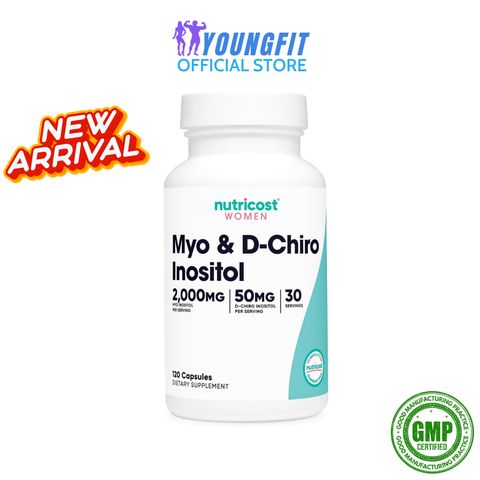 Viên Uống Myo D-Chiro Inositol Nutricost - Hỗ Trợ Cân Bằng Nội Tiết Tố và Sức Khỏe Tâm Thần (Hộp 120 Viên)