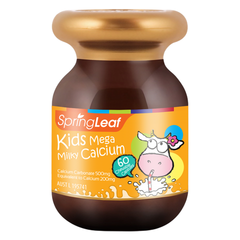 SpringLeaf Kids Mega Milky Calcium - Bổ sung Canxi Cho Bé Từ 1 Tuổi, Giúp Xương Răng Chắc Khỏe, Hộp 120 Viên
