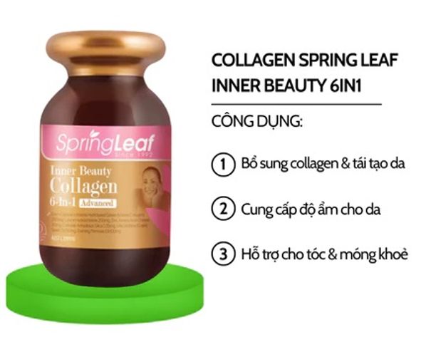 Viên Uống Collagen Spring Leaf 6in1 - Cải Thiện Da, Ngăn Ngừa Thâm Nám, Duy Trì Sắc Đẹp, Chai 60 Viên Xuất Xứ Úc