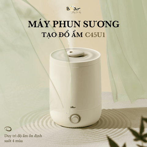 Máy Tạo Độ Ẩm Bear JSQ-C45U1 4.5L - Công Suất 30W, Tạo Ẩm Nhẹ Nhàng, Thanh Lọc Nước 3 Lần, Thiết Kế Hiện Đại
